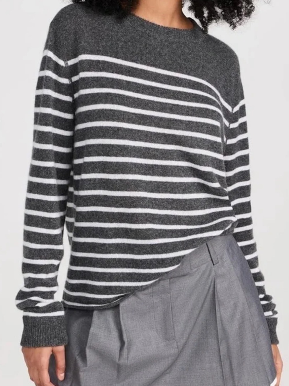 Reformation Cashmere Crewneck Sweater - Charcoal & White